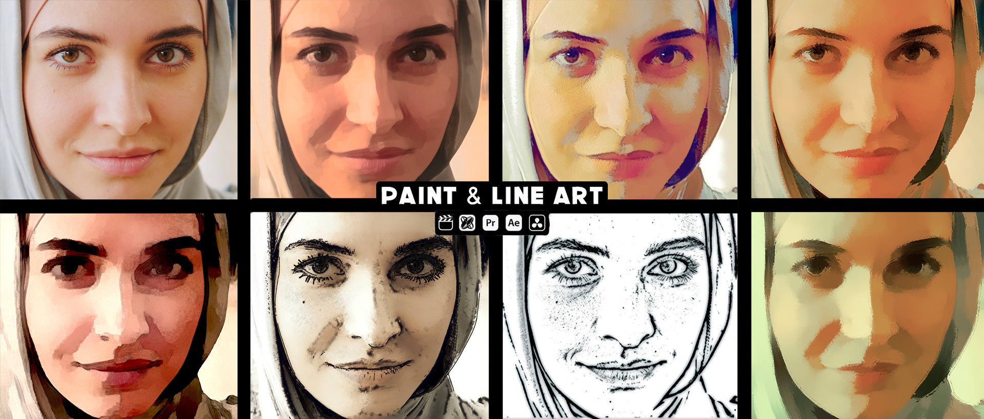 Paint and line art effect for Final Cut Pro, Adobe Premiere, After Effects, Motion 6, DaVinci Resolve.